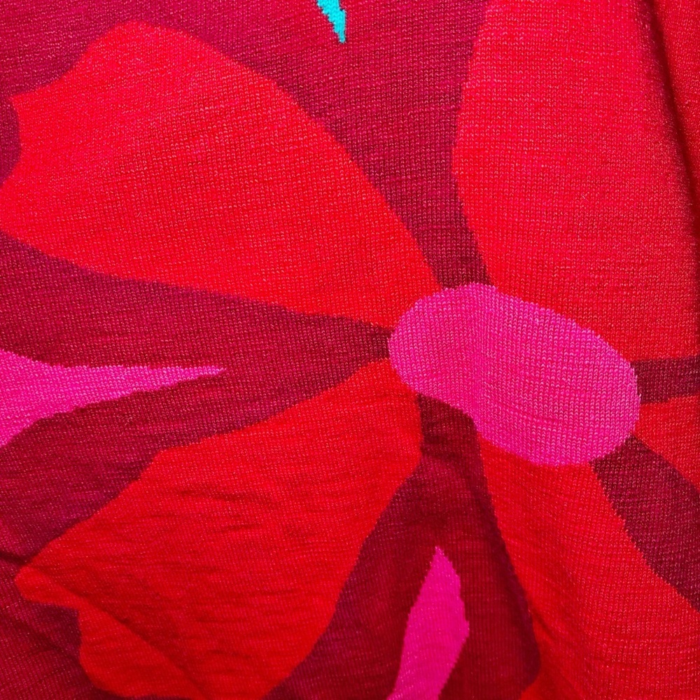 Soft Surroundings Hot Pink Floral Retro Maximalist Knit Sweater Short Sleeve Top - Picture 13 of 13
